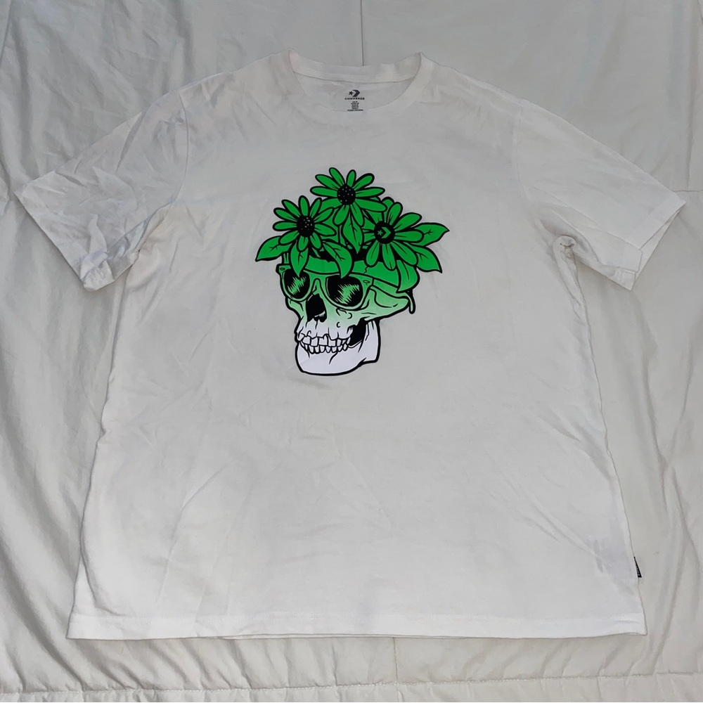 White converse mens t shirt with skull floral